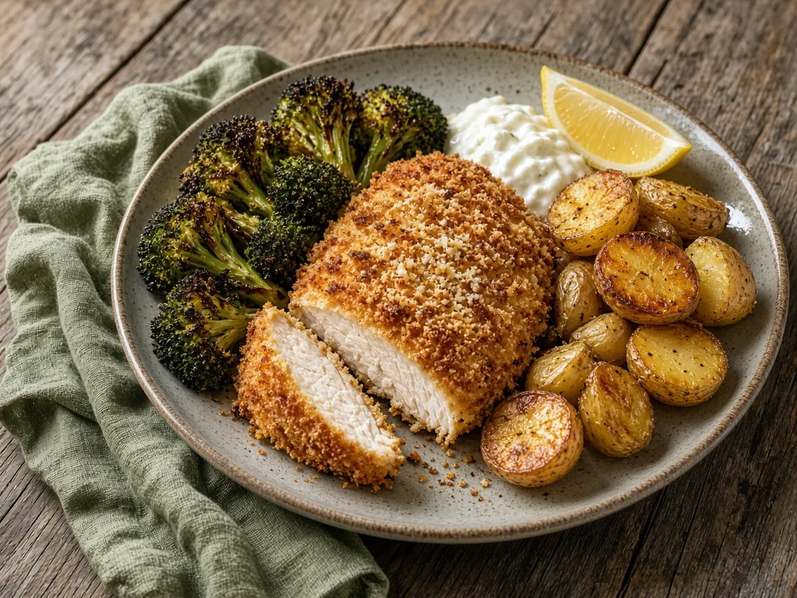 Parmesan Chicken & Lemony Broccoli (serving suggestion)