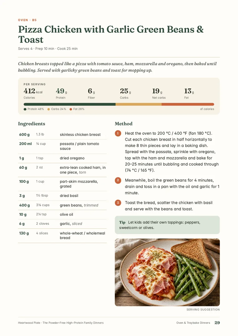 Recipe page from The Powder-Free High-Protein Family Dinners