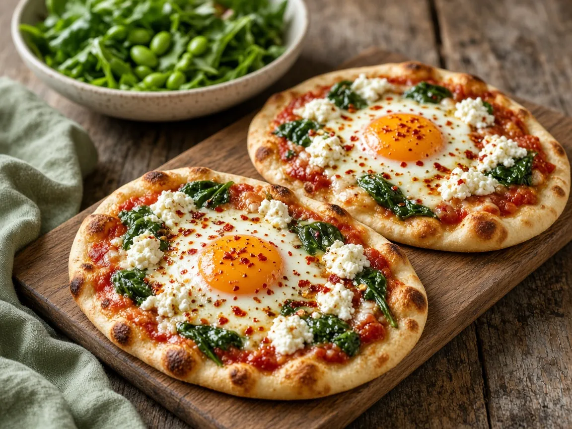 Ricotta, Spinach & Egg Naan Pizzas (serving suggestion)